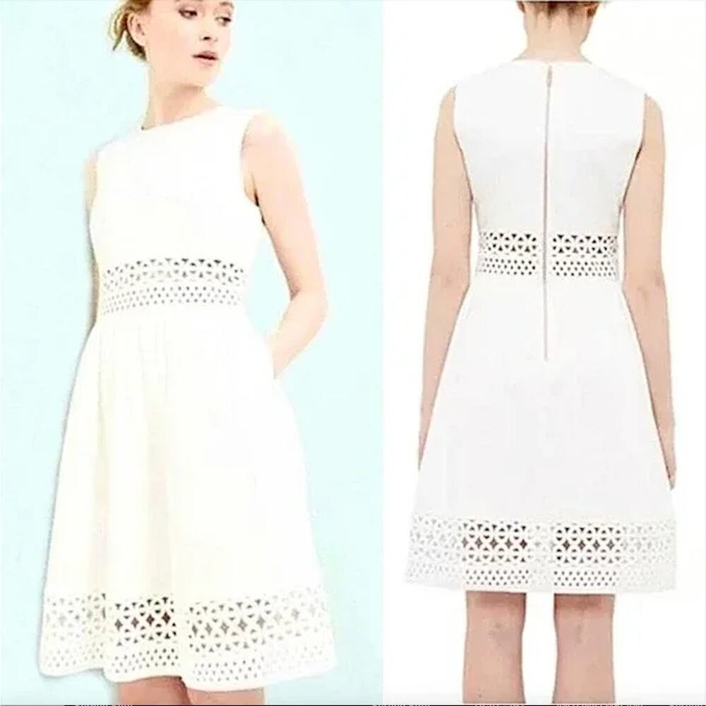 TED BAKER LONDON NWT Lace Eyelet Trim Summer White Dress – Size US 10 / Large